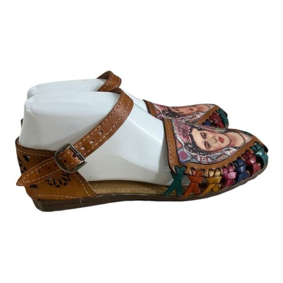Frida Khalo Brown Leather Huarache Sandals Size 6 Rubber Outsole Close Toe - Picture 10 of 12